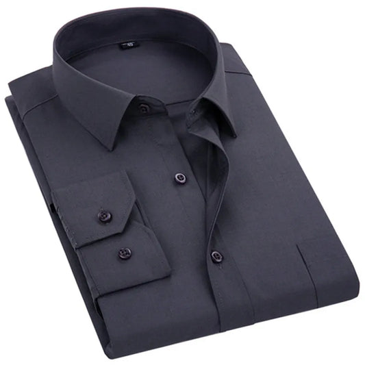 2022 New Men's Dress Shirt Solid Color Plus Size 8XL Black White Blue Gray Chemise Homme Male Business Casual Long Sleeved Shirt