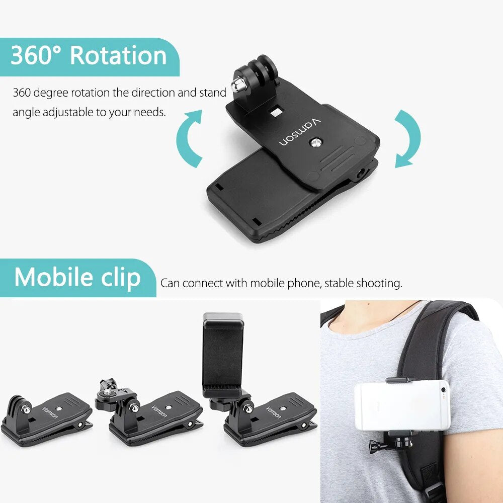 Vamson for GoPro 11 10 9 8 Accessories Backpack Clip Clamp Mount for Go Pro Hero 7 6 5 4 for Yi 4K for SJCAM Action Camera