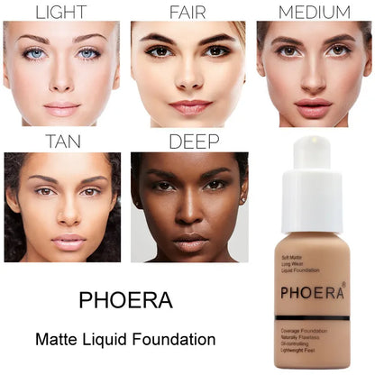 PHOERA 3PCS/Lot Liquid Foundation Set Concealer Brighten Waterproof Full Coverage Professional Facial Matte Base Make Up TSLM1