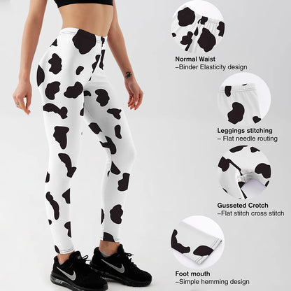 Slim Leggings For Women Digital Printing Cow Printing Pants Elastic