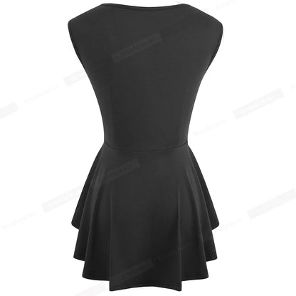 Nice-forever Casual Black T-shirts Women summer Sleeveless Asymmetric Irregular Peplum Bodycon Tank Stylish Tees tops T014