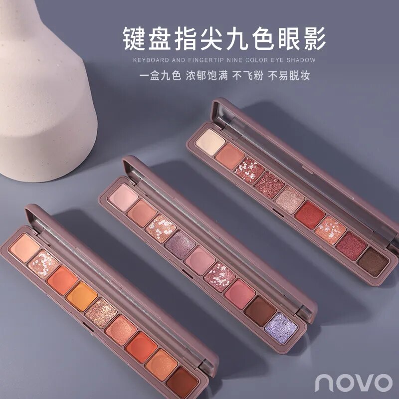 NOVO 9 Colors Fashion Eyeshadow Palette Matte Glitter Shimmer Eye Makeup Waterproof Long-lasting Pigmented Smooth Cosmetics