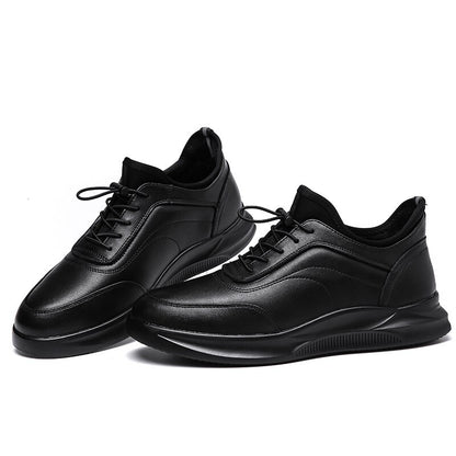 Autumn Sports Shoes Men's Leather Breathable Mesh Casual Leather Shoes Men's Shoes Trend Black Leather Non-slip Single Shoes