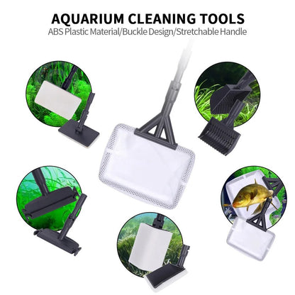 6 in 1 Aquarium Cleaning Tools Kit Aquarium clamp Set Fish Tank Net Gravel Rake Algae Scraper Fork Sponge Brush Glass Cleaner