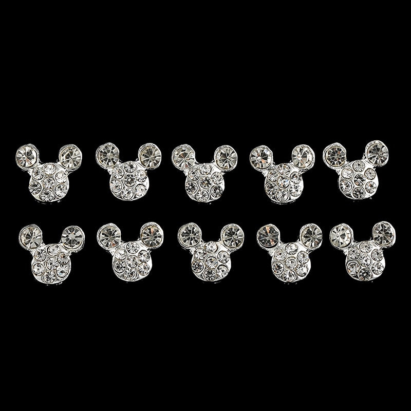 10 Pcs High Quality Glitter Full Drill Mouse Nail Art Decorations Alloy Rhinestones 3d Nail Jewelry Charms For Nails