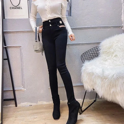 Korean Fashion Apricot Skinny Pants Women High Waist Stretch Jeans Pants Sexy Pencil Capris Streetwear Hip Lift Denim Legging