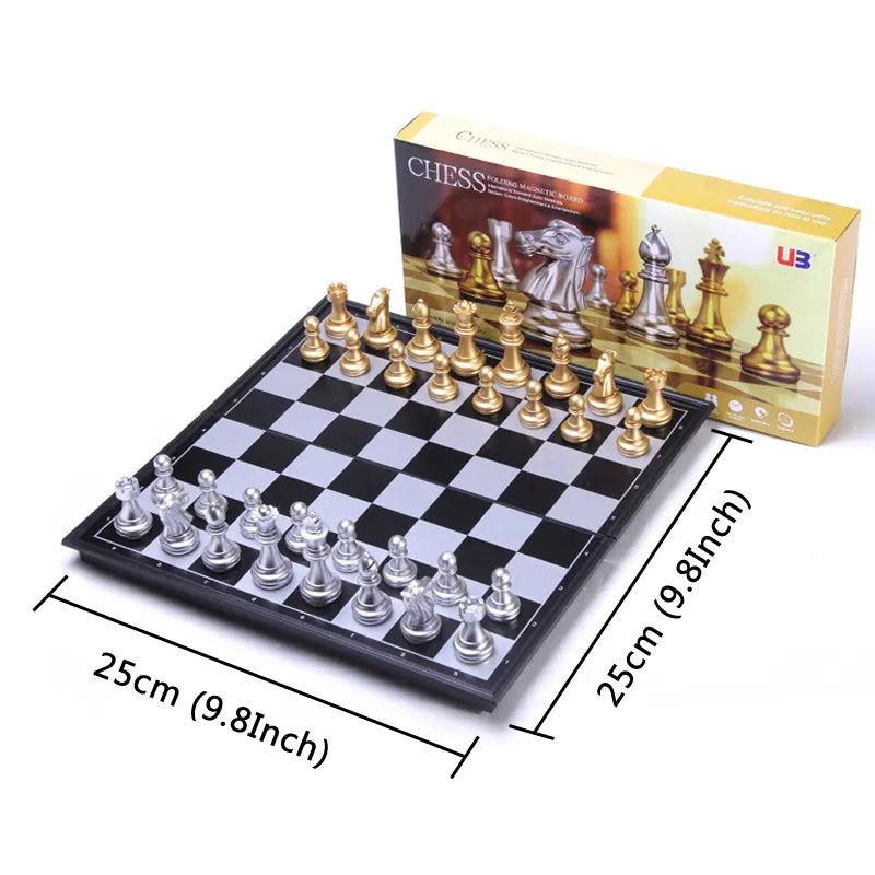 24cm*24cm Magnetic Metal Folding Chess Set Felted Game Board Interior Storage Adult Kids Gift Family Game Chess Board