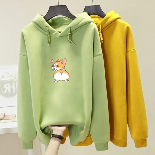 Autumn Funny Corgi Dog Print Women Sweatshirt Poleron Mujer Cute Animal Graphic Oversized Hoodies Femme Cartoon Tops Pullovers