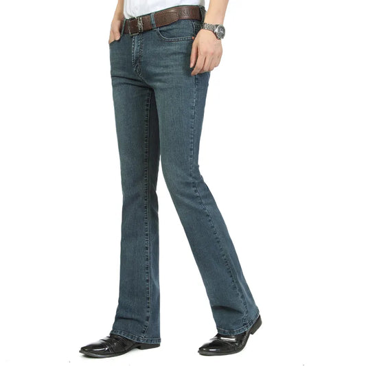 Men's Business Casual Pants Male Mid Waist Elastic Slim Boot Cut Semi-Flared Four Seasons Bell Bottom Jeans 26-38