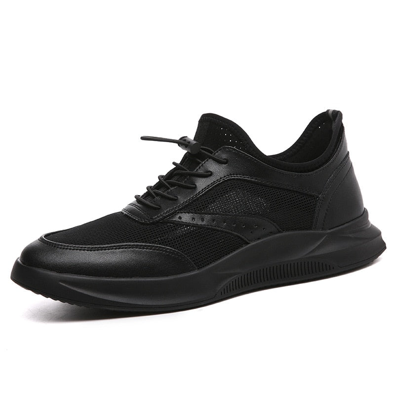 Autumn Sports Shoes Men's Leather Breathable Mesh Casual Leather Shoes Men's Shoes Trend Black Leather Non-slip Single Shoes