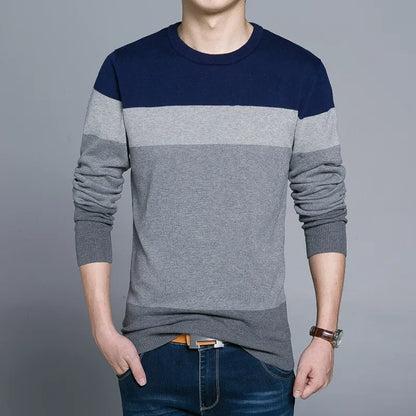 Top Grade 100% Cotton Designer New Fashion Brand Pullover Striped Knitted Sweater Men Korean Casual Plain Jumper Clothes