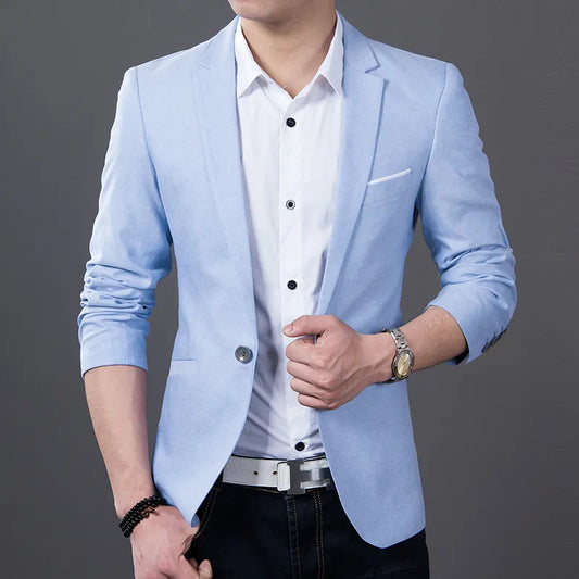 Men's Fashion Casual Slim Fit Suit Jacket Solid Color High Quality Masculine Blazer