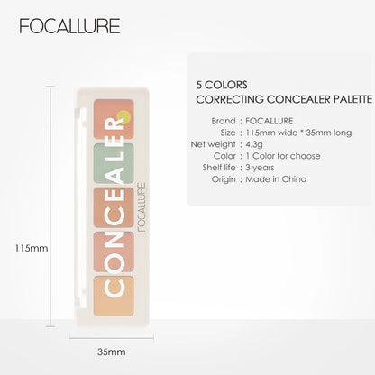 FOCALLURE 5 Colors Concealer Palette Waterproof Long Lasting Makeup Foundation Cream Brighten Face Contour Makeup Cosmetics