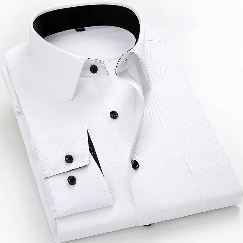 mens work shirts Brand soft Long sleeve square collar regular  solid plain/ twill men dress shirts white male tops