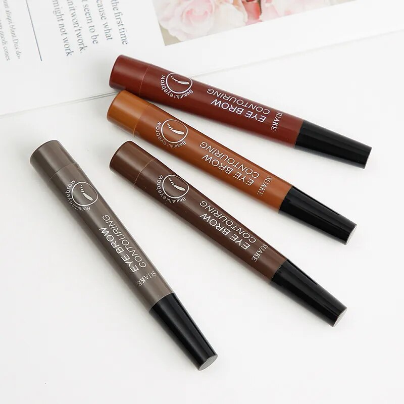 Four-Headed Eyebrow Pencil Waterproof Sweat-Proof Non-Fading Black Brown Liquid Eyebrow Pencil 4-Fork Eyebrow Pencil