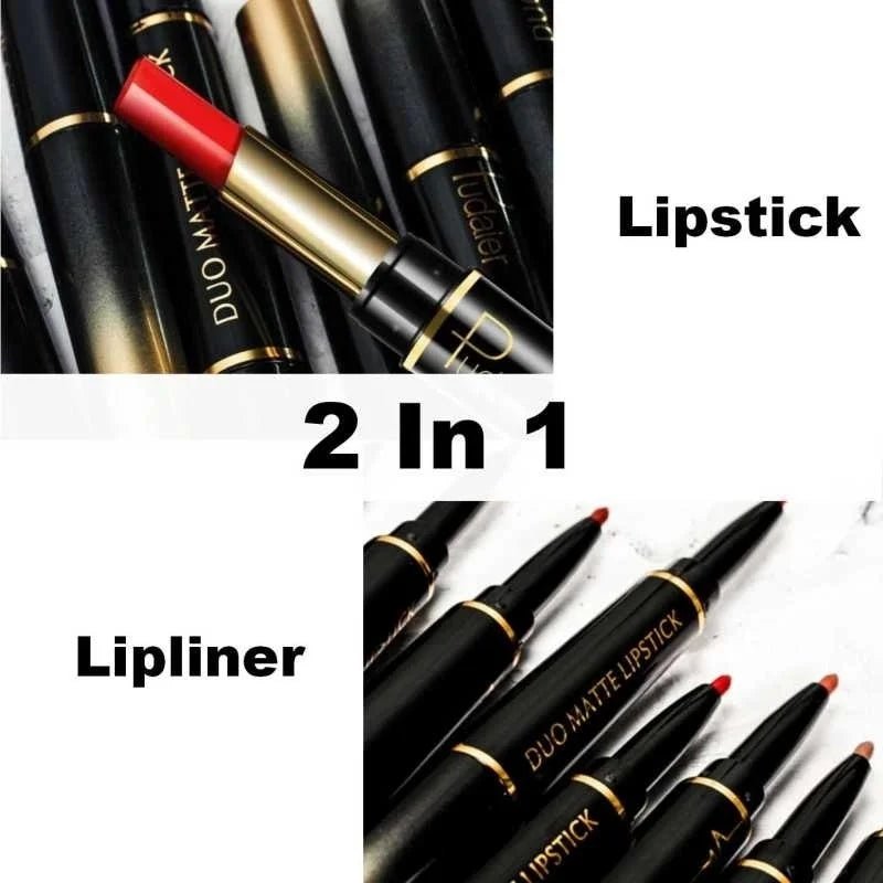 Pudaier 2 In 1 Lip Liner Pencil Matte Lipstick Lip Beauty Makeup Waterproof Nude Color Cosmetics Lipliner Pen Lipstick