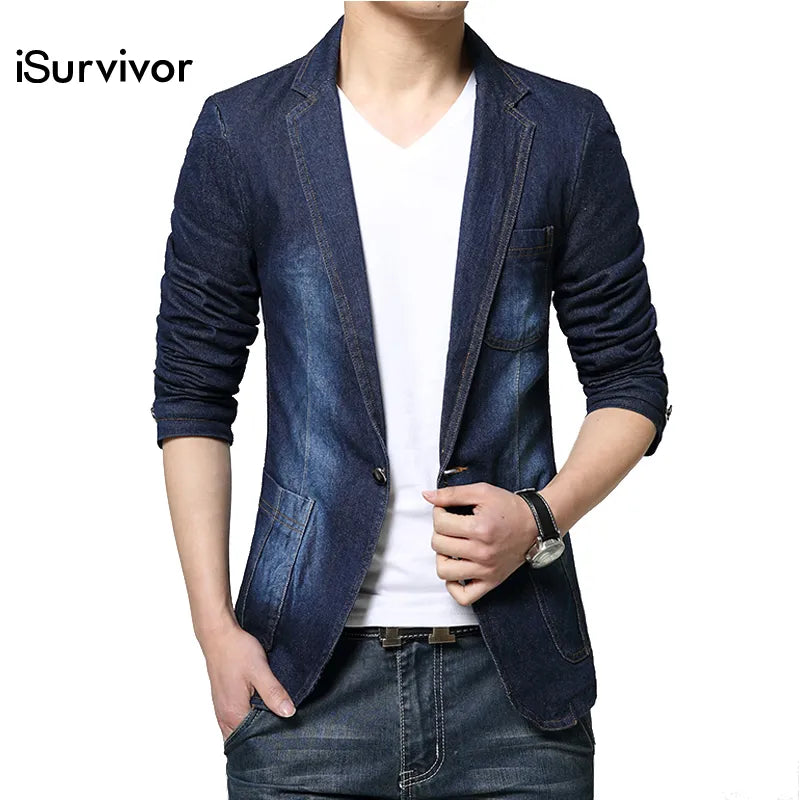2022 New Men Spring Denim Jeans Blazers and Jackets Men's Casual Fashion Slim Fit Long Sleeved Single Button Style Blazers Suits