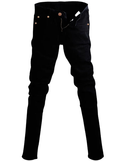 Idopy Hot Selling Men`s Korean Designer Black Slim Fit Jeans Punk Cool Super Skinny Pants With Chain For Male