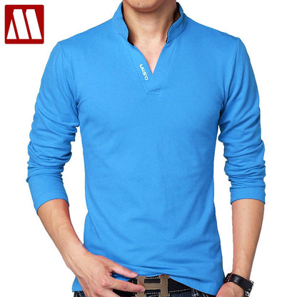 Men polo shirt Solid Color Long-Sleeve Shirt  Casual