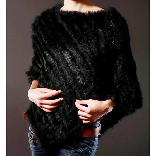 QIUCHEN Slim Rabbit Fur Shawl Women Natural Poncho All Colors