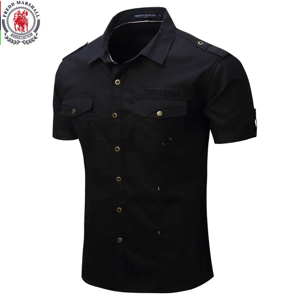 2021 New Arrive Mens Cargo Shirt Men Casual Shirt Solid Short Sleeve Shirts Multi Pocket Work Shirt Plus Size 100% Cotton