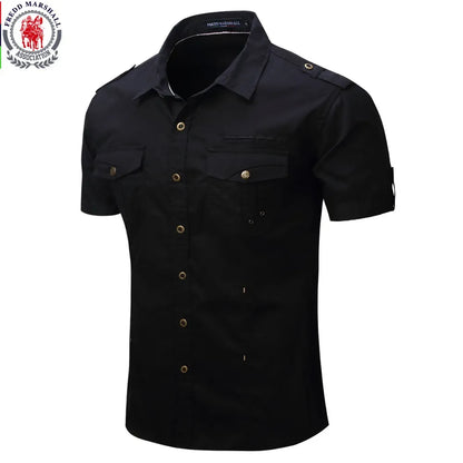 2021 New Arrive Mens Cargo Shirt Men Casual Shirt Solid Short Sleeve Shirts Multi Pocket Work Shirt Plus Size 100% Cotton