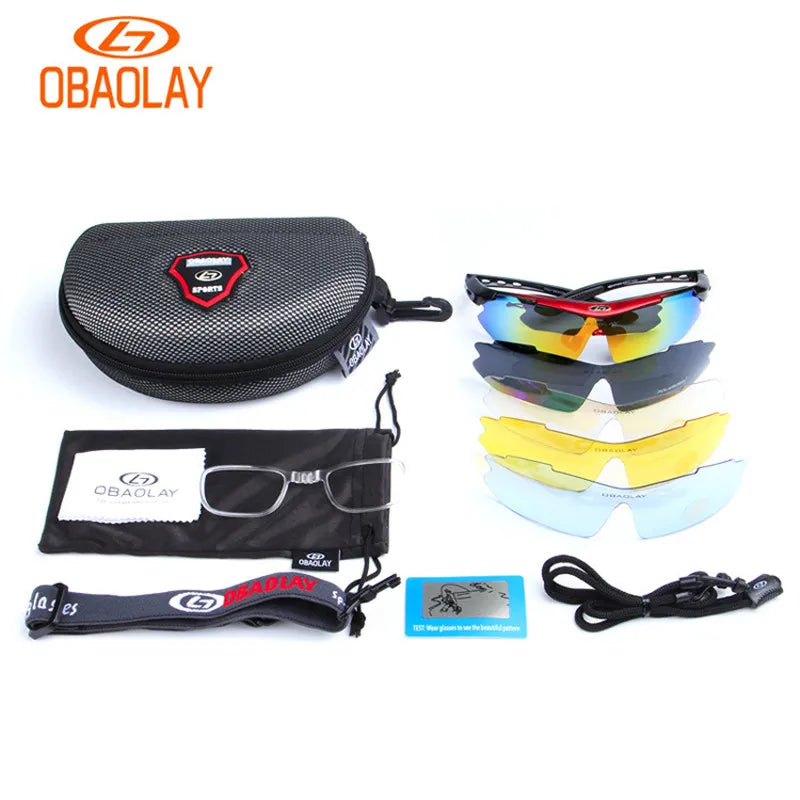 OBAOLAY Polarized UV400 Cycling Sunglasses Bicycle Bike Eyewear Goggle Riding Outdoor Sports Fishing Glasses 5 Lens