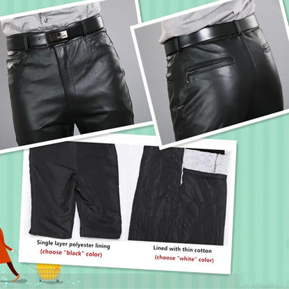 Men Leather Pants Autumn Winter Men Large Size Straight Pants Sheepskin Pants Zipper Fly Regular Full Length Pants 7XL