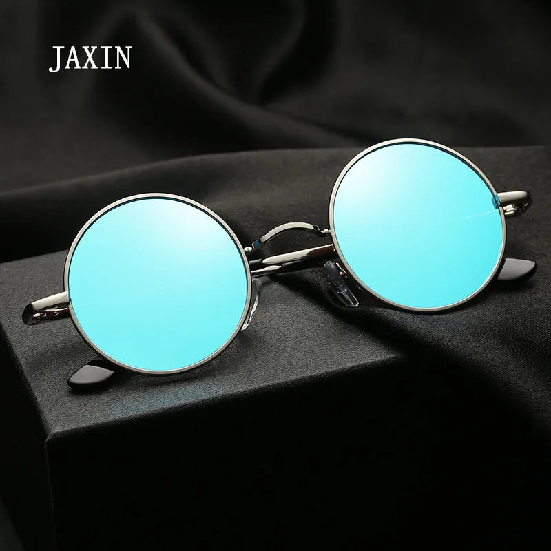 JAXIN Retro Round Sunglasses Men personality Fashion handsome Black Polarized Sun Glasses Mr brand design classic mirror UV400