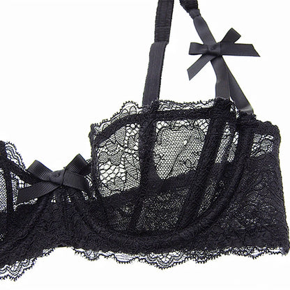 Ultrathin lingerie set plus size bras A B C Cup sexy lace bra set transparent women underwear black embroidery Bow