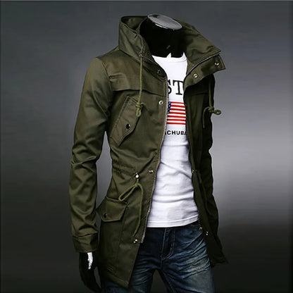 2022 England style High collar jacket trench men army green Business casual slim Windbreaker for men coat jacket M-XXXL