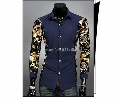 MIXCUBIC Autumn Dynamic Splicing long-sleeved flower shirts men casual slim fit printed Mixed colors shirts for men,size M-2XL