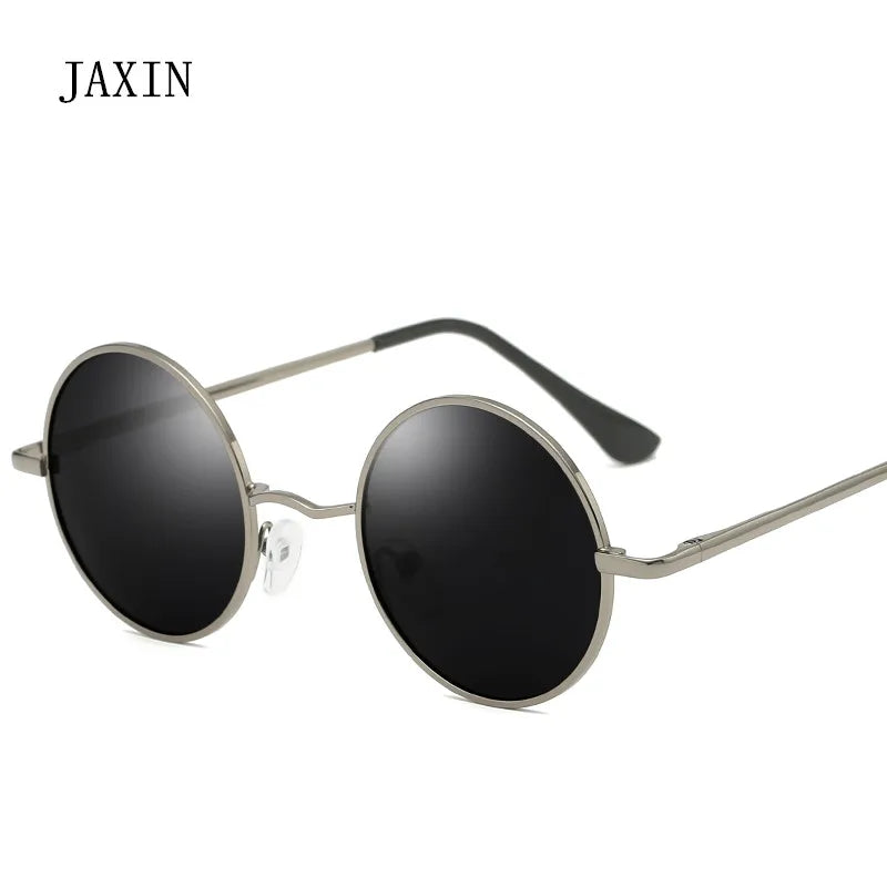 JAXIN Retro Round Sunglasses Men personality Fashion handsome Black Polarized Sun Glasses Mr brand design classic mirror UV400