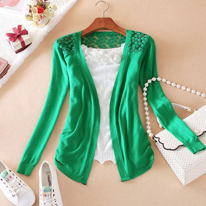 GREMISS New Summer Fashion Women Lace Sweet Candy Color Crochet Hollow Out Knitwear Blouse Full Sweater Cardigan Open Stitch