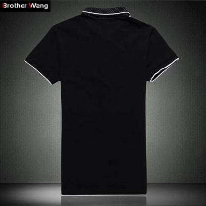 Brother Wang Casual POLO Shirt Men's Summer Fashion New Black White Stitching Cotton Short-sleeved Polo Shirt Slim Male 5XL 6XL