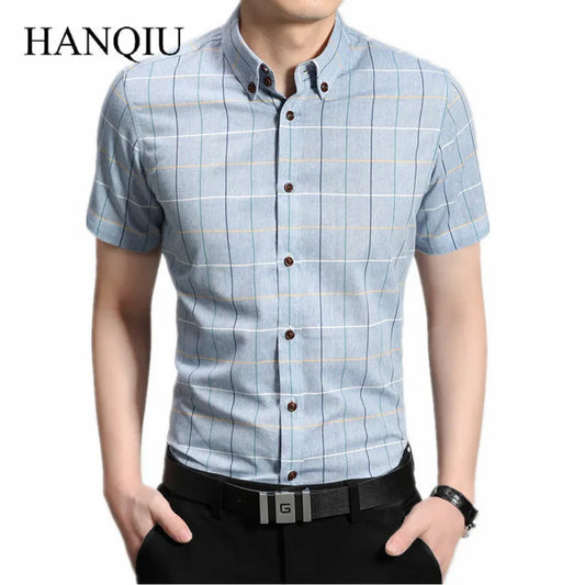 2023 New Arrival Summer Checkered Shirt Men Short Sleeve Shirts Cotton Casual Button Down Shirts Social Chemise Homme