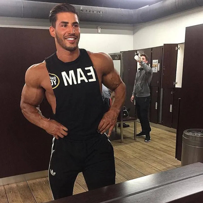 Men Gym Fitness Bodybuilding Cotton Tank Tops Stringer Singlet Vest Clothes Sleeveless Shirts Male Summer Training Undershirt