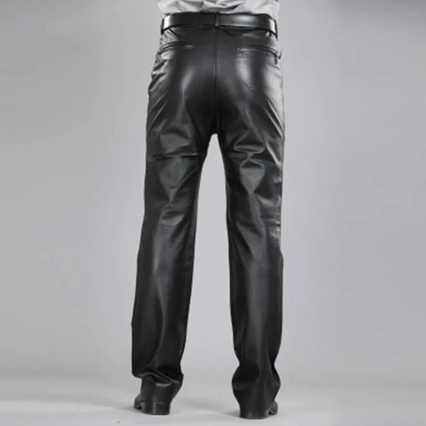 Men Leather Pants Autumn Winter Men Large Size Straight Pants Sheepskin Pants Zipper Fly Regular Full Length Pants 7XL