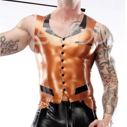 Man latex vest rubber tee men 's New Gold Cuprum