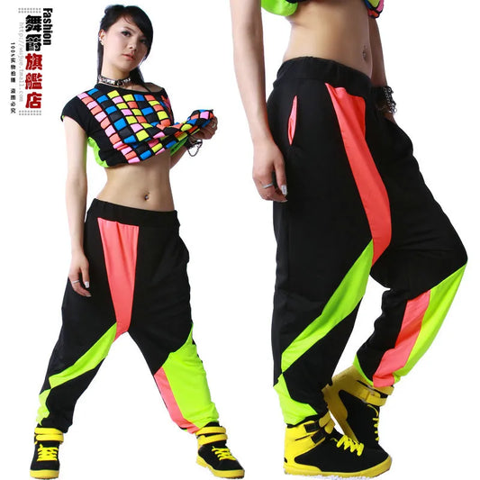 New fashion Brand Harem Hip Hop Dance Pants Sweatpants Costumes female stage performance wear harem Neon jazz trousers