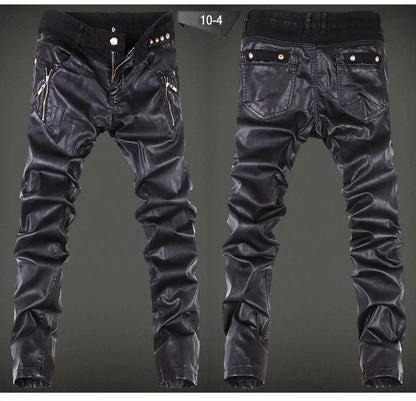 2022 fashion skinny skull Spliced leather pants men casual slim fit washing Locomotive leather pants men feet pants,28-36