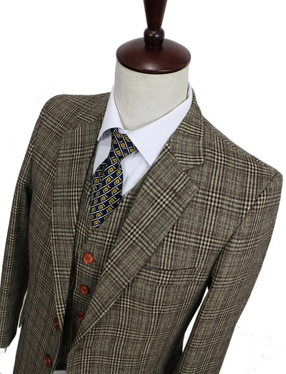 retro Brown plaid groom tuxedos custom made slim fit Wedding Suits for men Blazers tailor made suits 3 piece