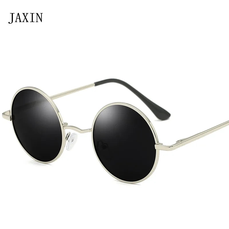 JAXIN Retro Round Sunglasses Men personality Fashion handsome Black Polarized Sun Glasses Mr brand design classic mirror UV400