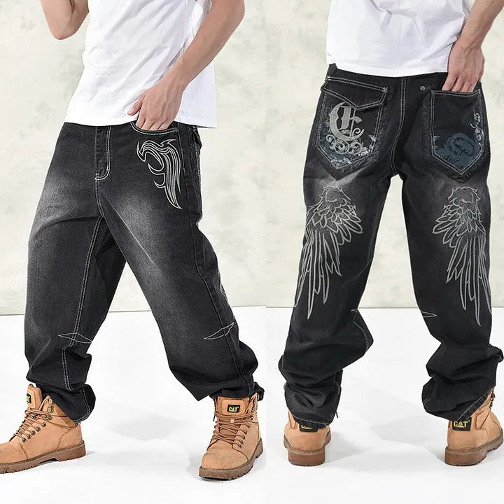 HOT New 2023 Large Size 30-44 46 Jeans Fashion Loose Big Pockets Hip-Hop Skateboard Casual Men Denim Blue & Black Design Brand