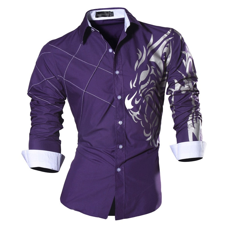 Jeansian Men's Fashion Dress Shirts Casual Long Sleeve Tatoo Stylish Z030