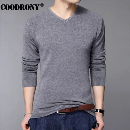COODRONY Casual Slim Fit Sweater Men Classic Pure Black Pullover Men Solid Color V-Neck Pull Homme Cashmere Wool Sweaters Shirts