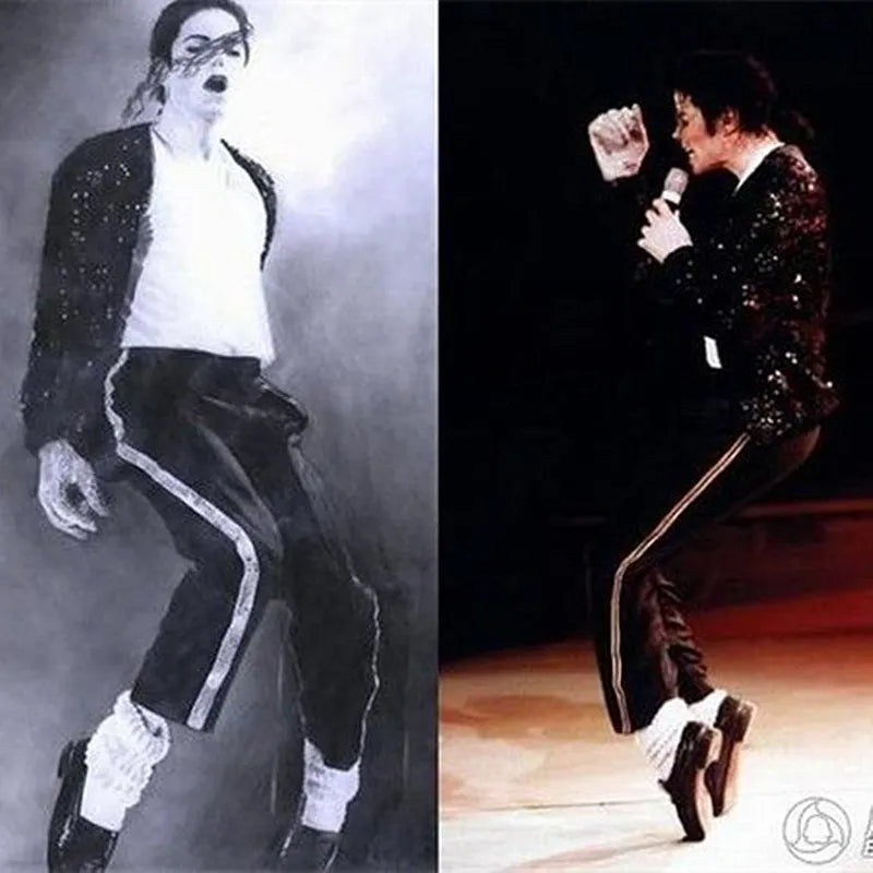 MJ Michael Jackson Black Billie Jean Entertainers Straight Golden Trousers Casual Cropped Jeans Elasticity Ankle-Length Pants