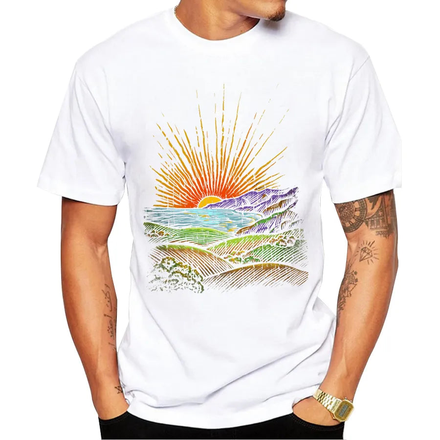 2023 Fashion Retro Wood/ Record Printed Men T shirt Short Sleeve Casual t-shirt Hipster Fractal Pattern tees Cool Tops