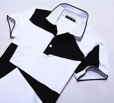 Brother Wang Casual POLO Shirt Men's Summer Fashion New Black White Stitching Cotton Short-sleeved Polo Shirt Slim Male 5XL 6XL