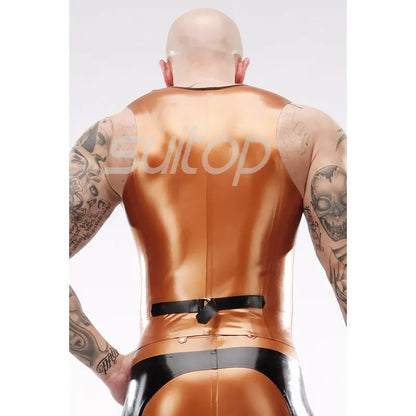 Man latex vest rubber tee men 's New Gold Cuprum